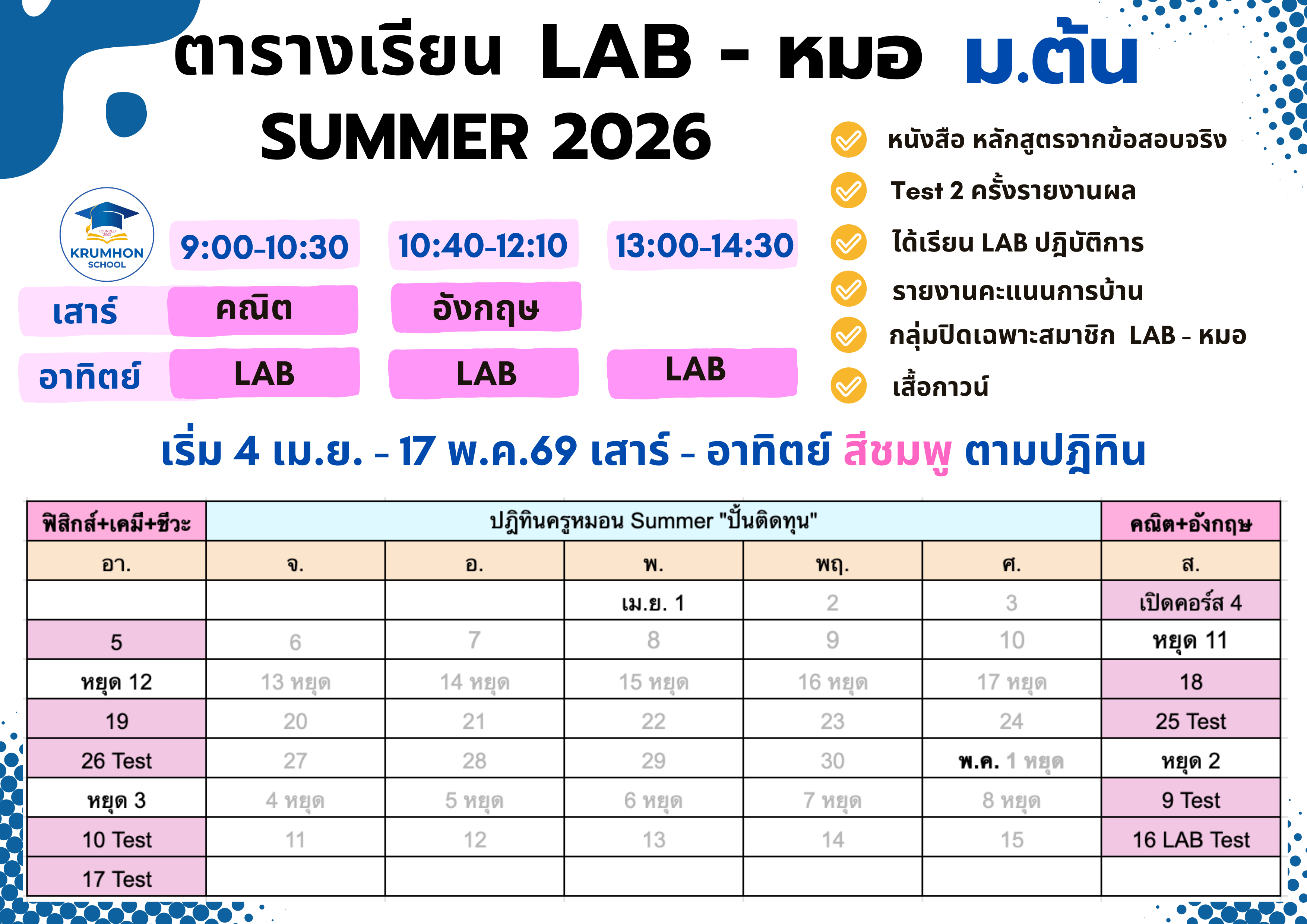มัธยมต้น คอร์ส 2 Summer Onsite